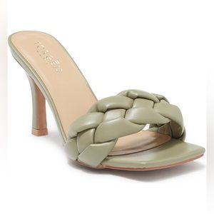 Torgeis Maracan Light Olive Green Braided Heel Mules Sandals